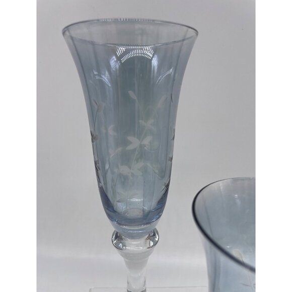 Smokey Blue Blown Cordial Champagne Elegant Glass 6 Oz Set of Two (2) - Picture 3 of 7